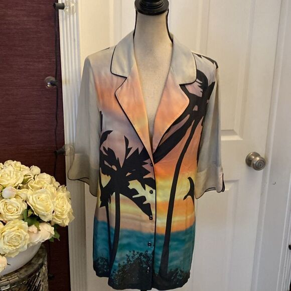 Zadig &Voltaire Soledad 100% viscose palm print blouse, US6 - Picture 1 of 9